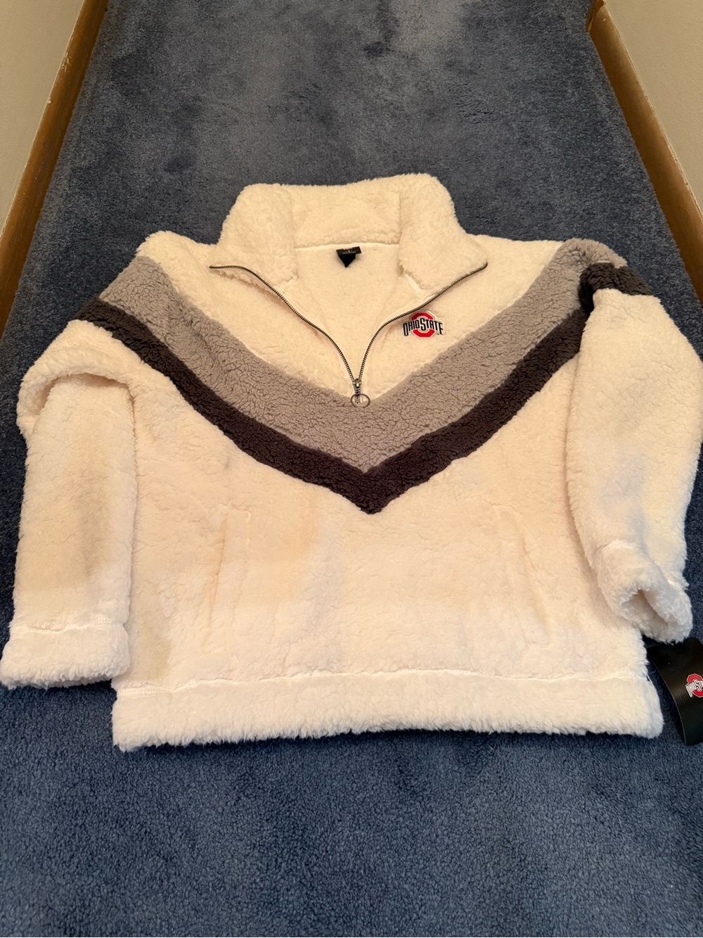Ohio State Sherpa Half-Zip Teddy Jacket - Cream with Gray Chevron